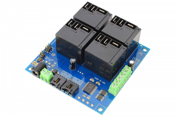 4-Channel High-Power Relay Controller + 4 GPIO with I2C Interface