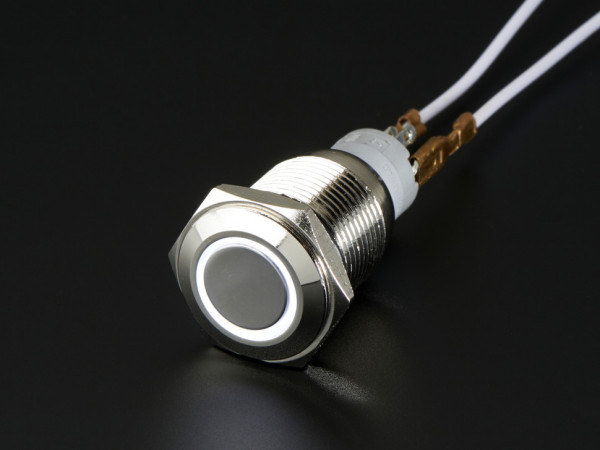 Rugged Metal On/Off Switch with White LED Ring - 16mm White On/Off
