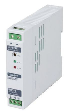 Din RAIL Power Supply, AC-DC, 15W, 1 Output 1.2A at 12Vdc