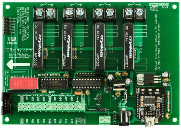 Industrial Solid State Relay Controller 4-Channel + 8-Channel ADC