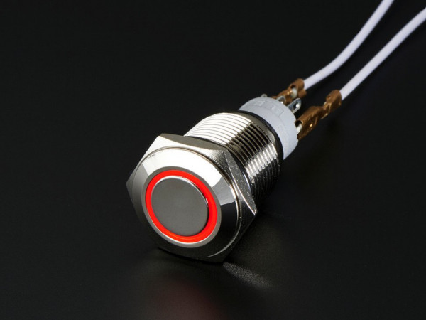 Rugged Metal On/Off Switch with Red LED Ring - 16mm Red On/Off
